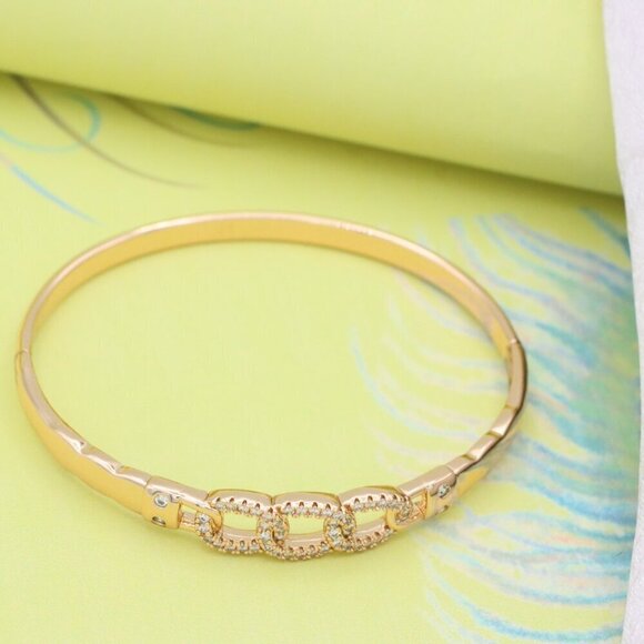 Elegant Rose Gold Chain Link Bangle with Sparkling Zircon Stones, XPBL0497 - Picture 5 of 12